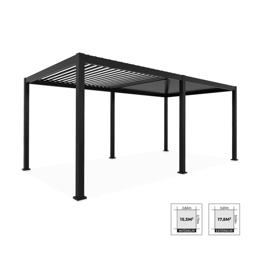 Pérgola bioclimática 3x6m com lâminas ajustáveis , Triomphe 3x6m, Antracite, 600x50x350 cm