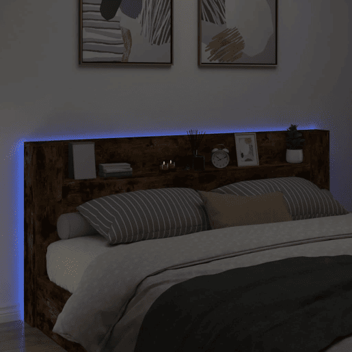 vidaXL Armário cabeceira c luzes LED 220x16,5x103,5cm carvalho fumado
