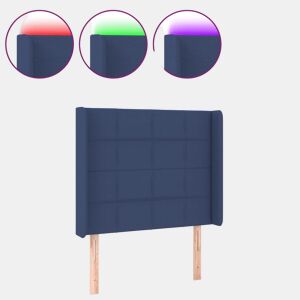 vidaXL Cabeceira de cama c luzes LED tecido 93x16x118128 cm azul