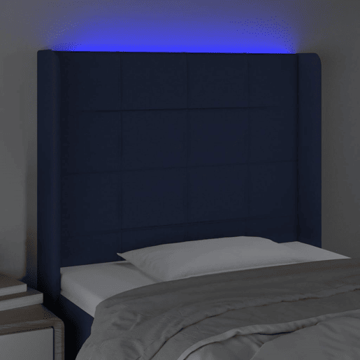 vidaXL Cabeceira de cama c luzes LED tecido 93x16x118128 cm azul