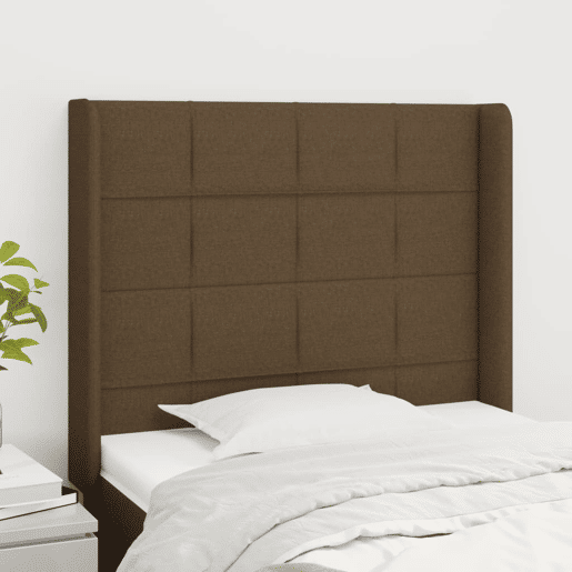 vidaXL Cabeceira cama c abas tecido 103x16x118128 cm castanho-escuro