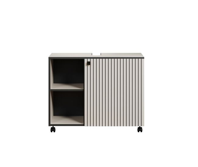 Mueble bajo lavabo con ruedas 1 puerta y 2 nichos l80 cm - purebliss