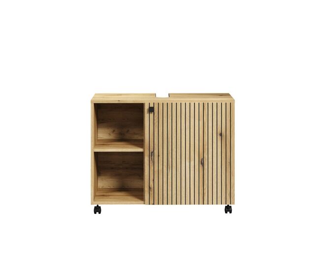 Mueble bajo lavabo con ruedas 1 puerta y 2 nichos l80 cm - purebliss