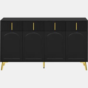 Aparador moderno - 2 portas de vidro com 4 gavetas e prateleiras reguláveis - Preto