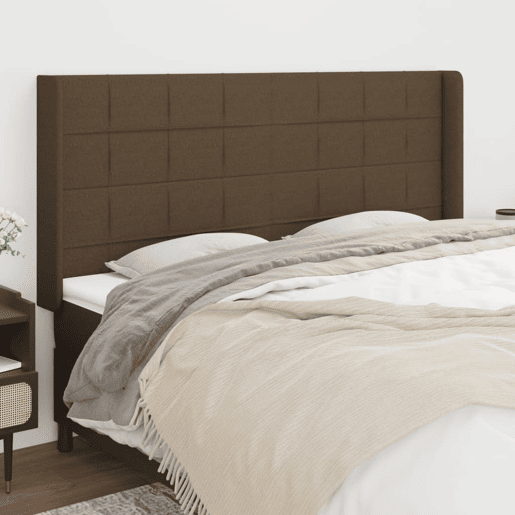 vidaXL Cabeceira cama c abas tecido 203x16x118128 cm castanho-escuro vidaXL Cabeceira cama c abas tecido 203x16x118128 cm castanho-escuro