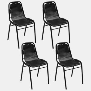 vidaXL Cadeiras de jantar 4 pcs couro genuíno preto