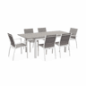 Mesa de jardim extensível em alumínio, 6 cadeiras, Chicago 6, Branco, 210x89x75 cm