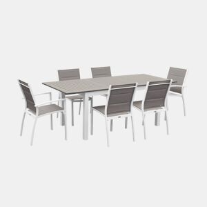 Mesa de jardim extensível em alumínio, 6 cadeiras, Chicago 6, Branco, 210x89x75 cm