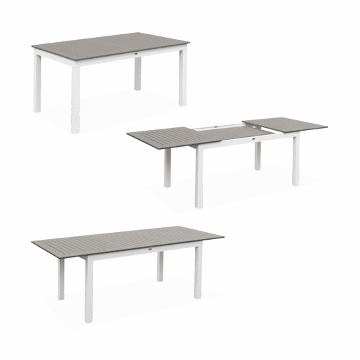 Mesa de jardim extensível em alumínio, 6 cadeiras, Chicago 6, Branco, 210x89x75 cm