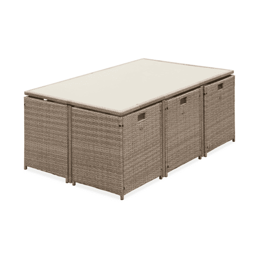 Mesa de jardim embutida em resina, 10 cadeirões, Vabo 10, Beige, 110x168x73 cm