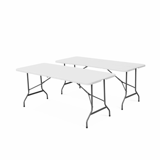 Mesas de recepção em plástico dobrável, set de 2, Fiesta 180cm, Branco, 180x69.5x73.5 cm