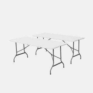Mesas de recepção em plástico dobrável, set de 2, Fiesta 180cm, Branco, 180x69.5x73.5 cm