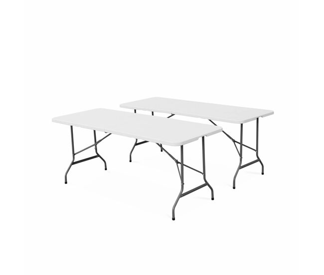 Mesas plegables portátiles para eventos, set de 2 blanco - 180x69.5x73.5 cm