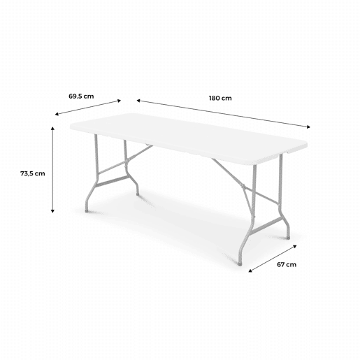 Mesas de recepção em plástico dobrável, set de 2, Fiesta 180cm, Branco, 180x69.5x73.5 cm