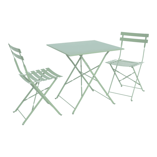 Mesa de jardim bistrô dobrável em metal, 2 cadeiras, Emilia, Verde cinzento, 70x70x71 cm