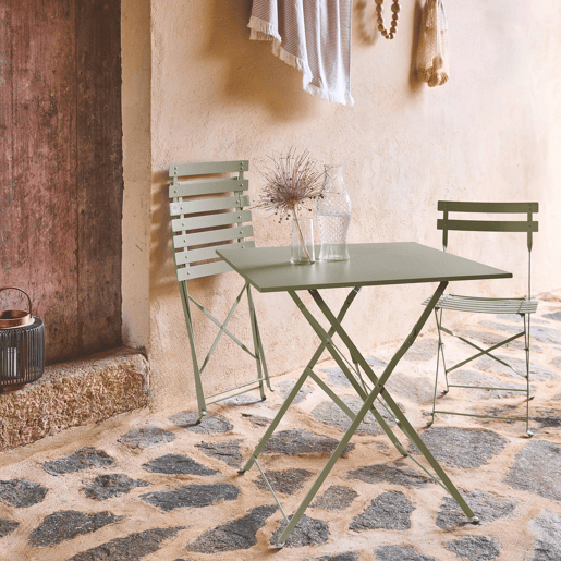 Mesa de jardim bistrô dobrável em metal, 2 cadeiras, Emilia, Verde cinzento, 70x70x71 cm