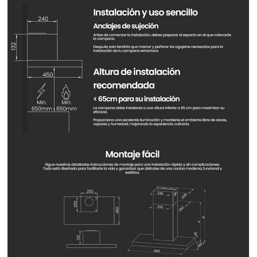 INFINITON Exaustor de parede CMPT-TSH9B63X, 400 m3h, T-Invertido, Largura 90 cm, B, Inox