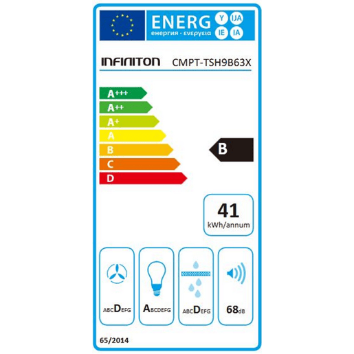INFINITON Exaustor de parede CMPT-TSH9B63X, 400 m3h, T-Invertido, Largura 90 cm, B, Inox