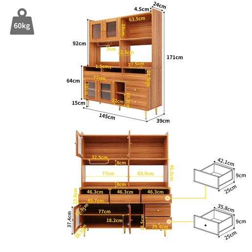Aparador alto moderno - MDF - arrumação em vários níveis - Castanho