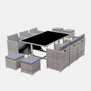 Mesa de jardim embutida em resina, 10 cadeirões, Vabo 10, Tons de cinza, 110x168x73 cm