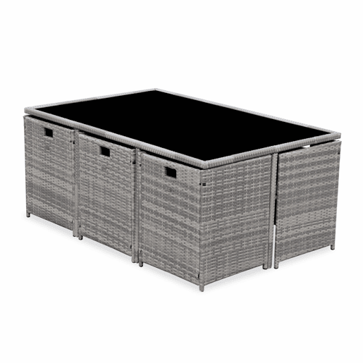 Mesa de jardim embutida em resina, 10 cadeirões, Vabo 10, Tons de cinza, 110x168x73 cm