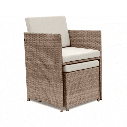 Mesa de jardim embutida em resina tecida, 12 cadeirões, Vabo 12, Beige, 110x222x73 cm
