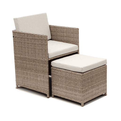 Mesa de jardim embutida em resina tecida, 12 cadeirões, Vabo 12, Beige, 110x222x73 cm