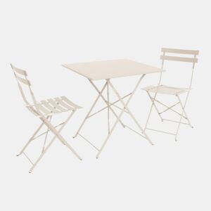 Mesa de jardim bistrô dobrável em metal, 2 cadeiras, Emilia, Beige, 70x70x71 cm
