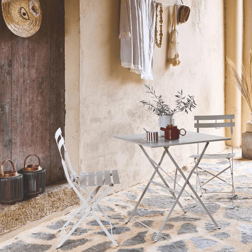 Mesa de jardim bistrô dobrável em metal, 2 cadeiras, Emilia, Beige, 70x70x71 cm Mesa de jardim bistrô dobrável em metal, 2 cadeiras, Emilia, Beige, 70x70x71 cm