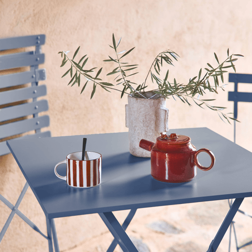 Mesa de jardim bistrô dobrável em metal, 2 cadeiras, Emilia, Azul cinza, 70x707x71 cm