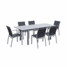 Mesa de jardim extensível em alumínio, 6 cadeiras, Chicago 6, Cinza, 210x89x75 cm