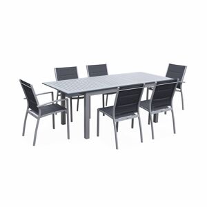 Mesa de jardim extensível em alumínio, 6 cadeiras, Chicago 6, Cinza, 210x89x75 cm