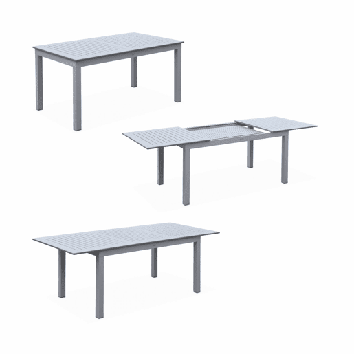 Mesa de jardim extensível em alumínio, 6 cadeiras, Chicago 6, Cinza, 210x89x75 cm