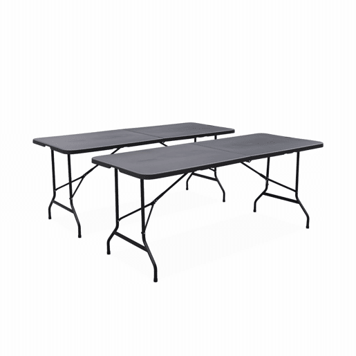 Mesas de recepção em plástico dobrável, set de 2, Fiesta 180cm, Cinza escuro, 180x69.5x73.5 cm