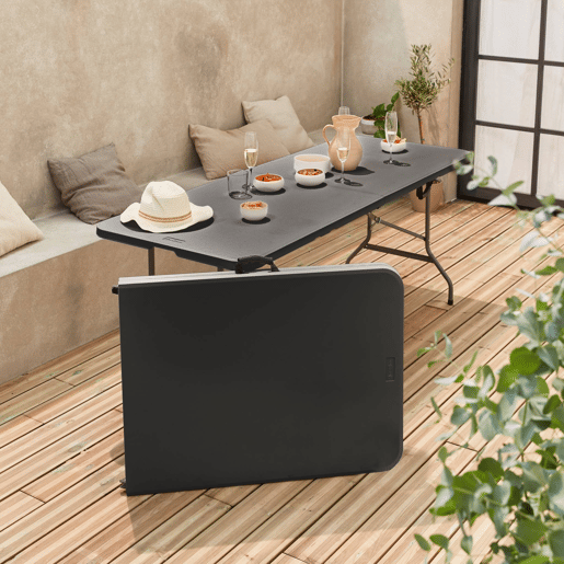 Mesas de recepção em plástico dobrável, set de 2, Fiesta 180cm, Cinza escuro, 180x69.5x73.5 cm