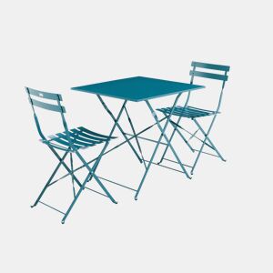 Mesa de jardim bistrô dobrável em metal , 2 cadeiras, Emilia, Azul esverdeado, 70x70x71 cm
