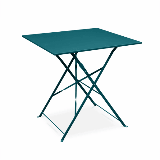 Mesa de jardim bistrô dobrável em metal , 2 cadeiras, Emilia, Azul esverdeado, 70x70x71 cm