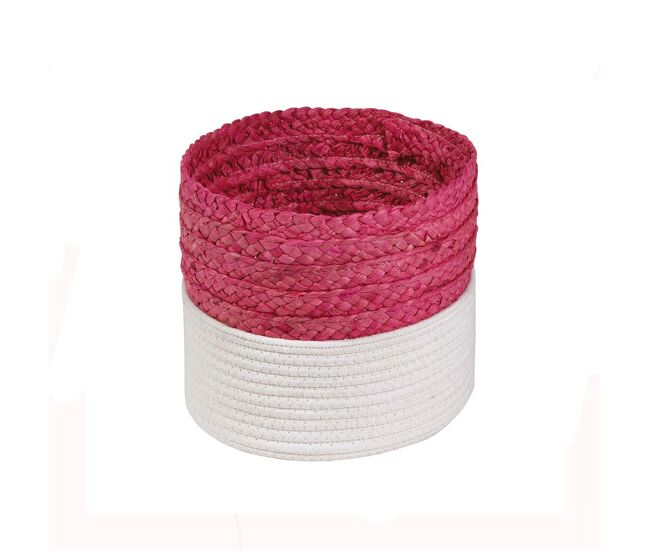 Cesta bicolor blanca y rosa de cuerda