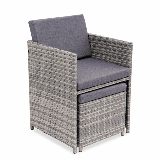 Mesa de jardim embutida em resina tecida, 12 cadeirões, Vabo 12, Tons de cinza, 110x222x73 cm