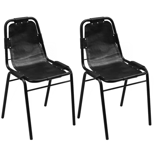 vidaXL Cadeiras de jantar 2 pcs couro genuíno preto