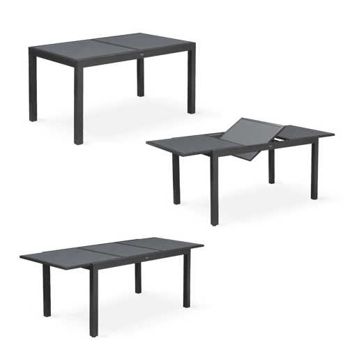 Mesa de jardim extensível em alumínio, 6 cadeiras, Orlando, Cinza, 210x90x75 cm