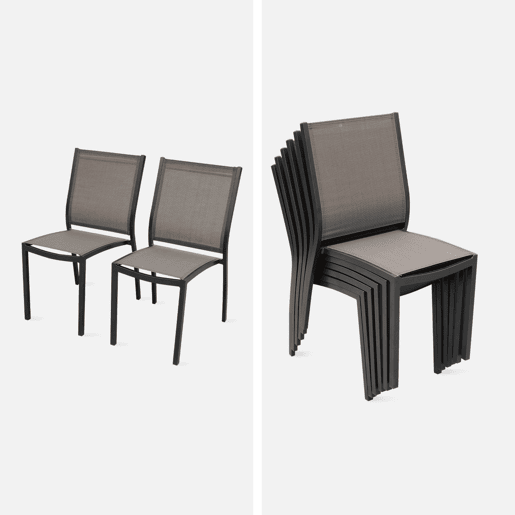 Mesa de jardim extensível em alumínio, 6 cadeiras, Orlando, Cinza, 210x90x75 cm