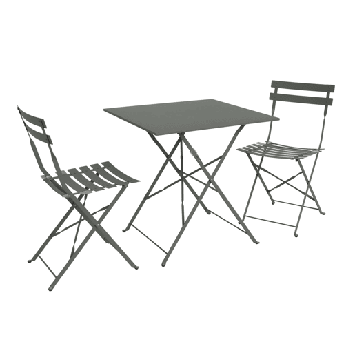 Mesa de jardim bistrô dobrável em metal, 2 cadeiras, Emilia, Verde caqui, 70x70x71 cm