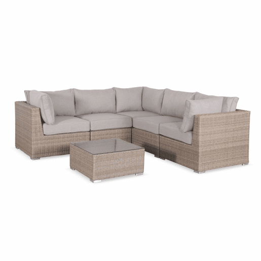 Conjunto de mobiliário de jardim com sofá em resina tecida, 5 lugares, Vittoria, Madeira, 125x80x67.5 cm