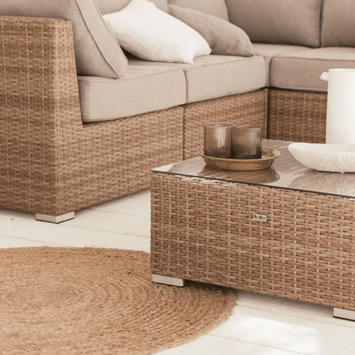 Conjunto de mobiliário de jardim com sofá em resina tecida, 5 lugares, Vittoria, Madeira, 125x80x67.5 cm