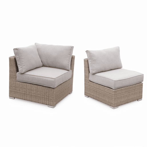 Conjunto de mobiliário de jardim com sofá em resina tecida, 5 lugares, Vittoria, Madeira, 125x80x67.5 cm