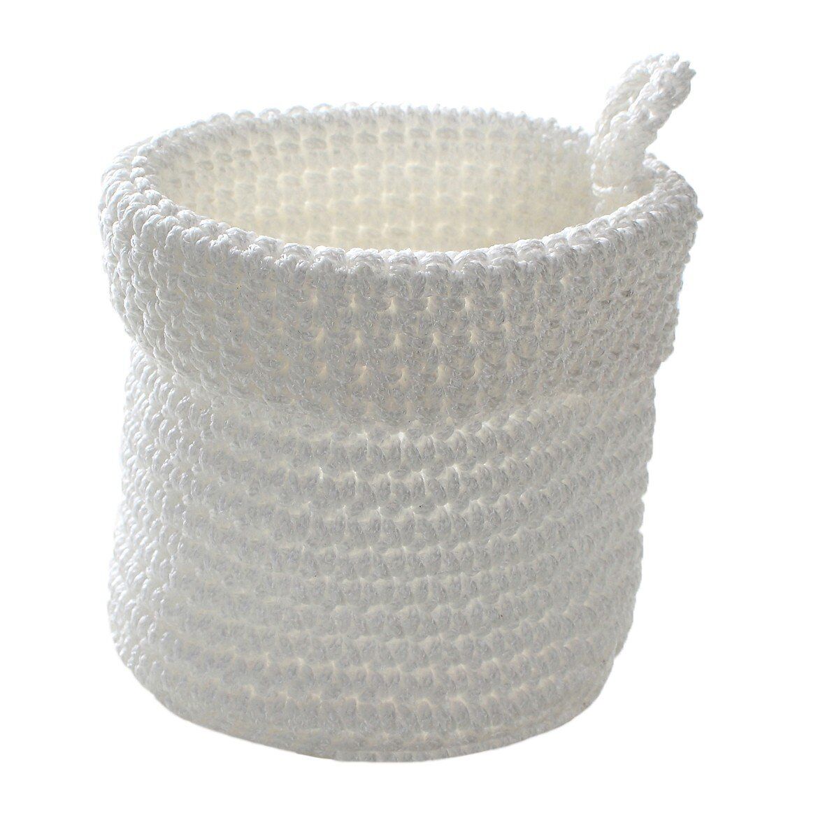 Cesta redonda de malla de ganchillo blanco de 12x10cm