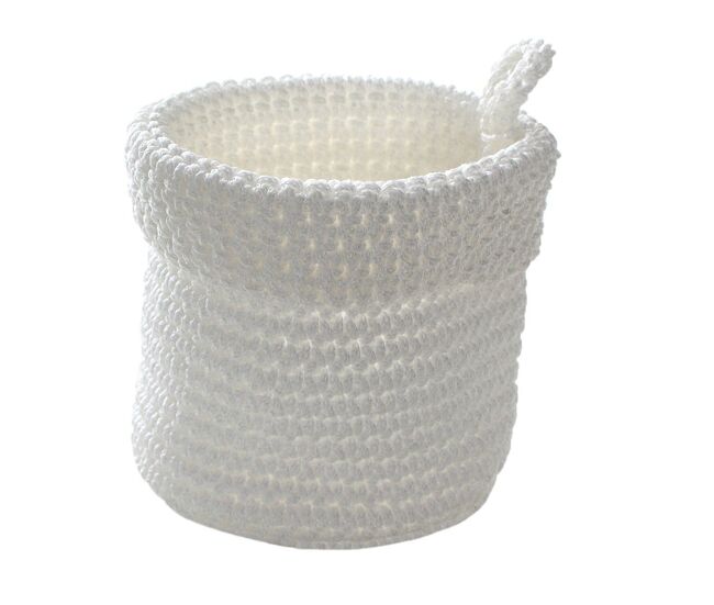 Cesta redonda de malla de ganchillo blanco de 12x10cm