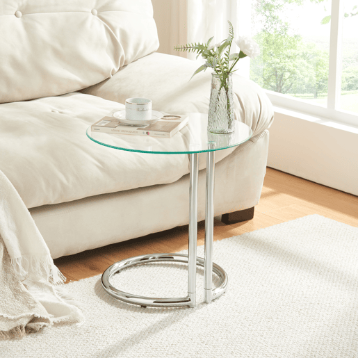 Mesa de apoio Ylivieska redonda vidrometal 46xØ45 cm - Transparente en.casa