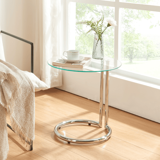 Mesa de apoio Ylivieska redonda vidrometal 46xØ45 cm - Transparente en.casa